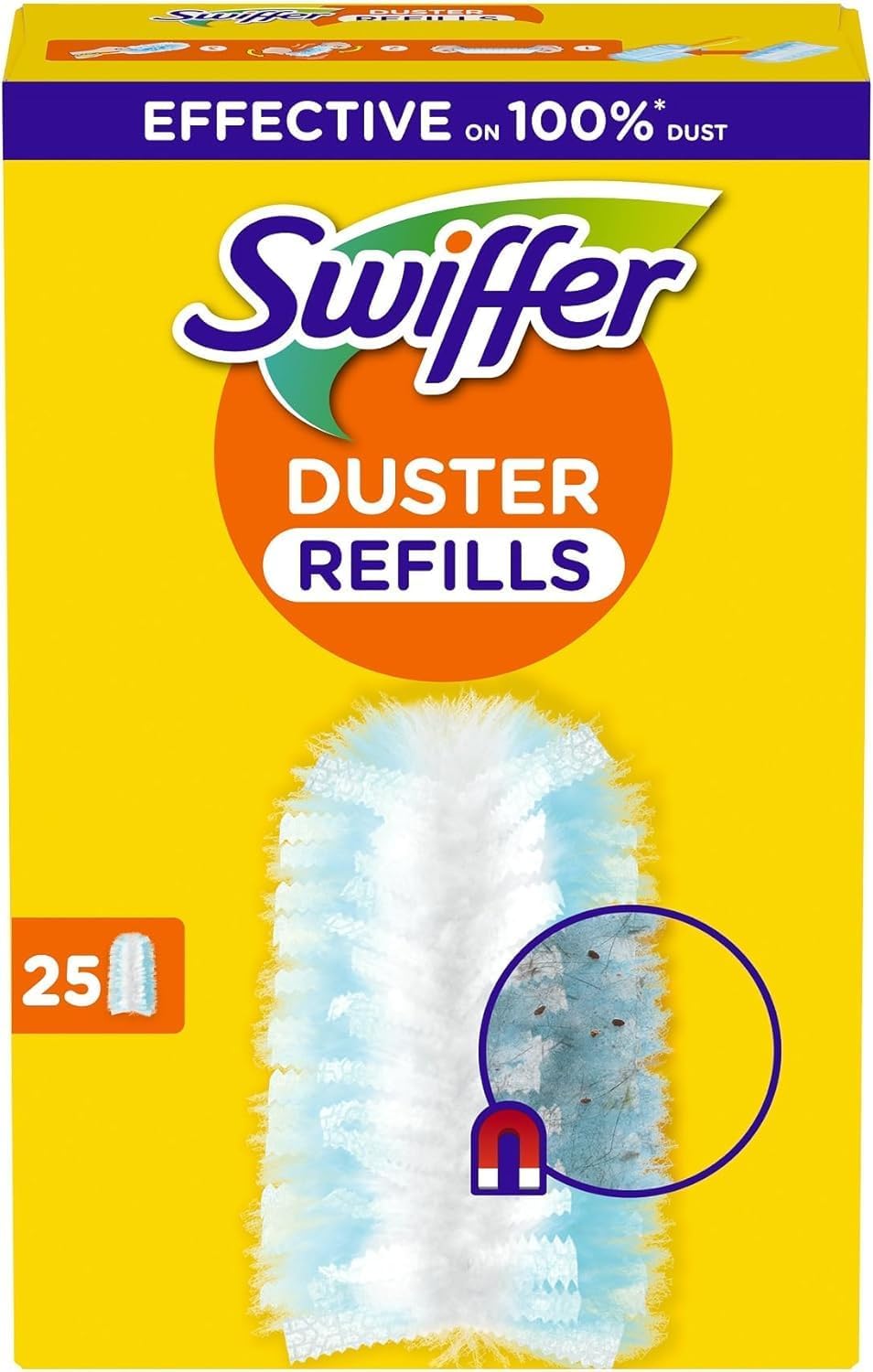 Swiffer Plumeau Duster Attrape et Retient 25 Recharges Dépoussiérantes, Attrape Et Retient 3 Fois Plus De Cheveux Et Poussière Qu’Un Plumeau Ordinaire