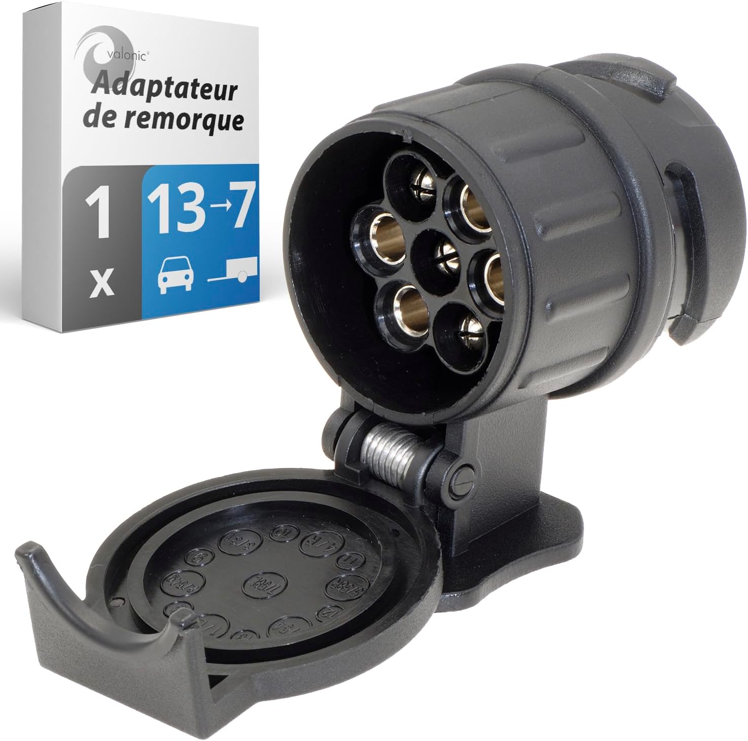 valonic Adaptateur de remorque de 13 Broches vers 7 Broches - Noir - pour Voiture, remorque, attelage, Caravane