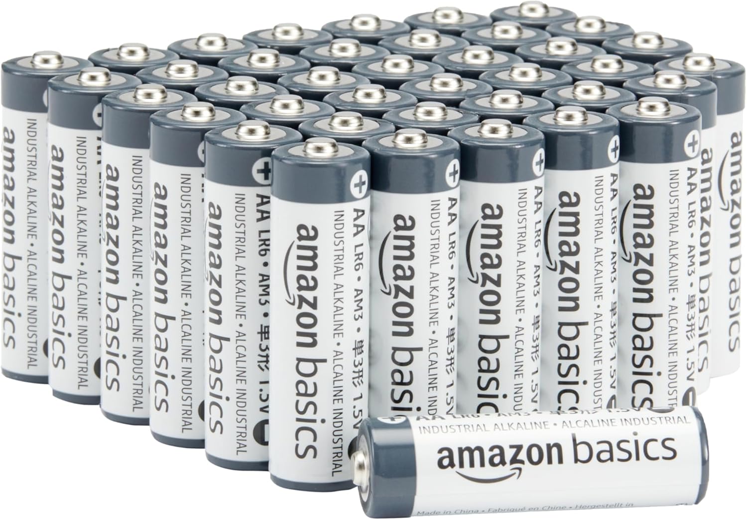 Amazon Basics Lot de 40 piles alcalines industrielles AA, 1,5 V, durée de conservation de 5 ans