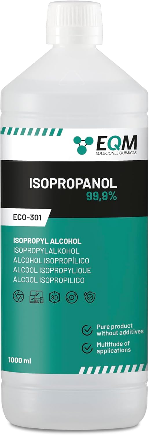EQM - ECO-301 - Alcool Isopropylique Pur à 99,9% - 1L - Nettoyage de composants électroniques, objectifs et écrans - Nettoyage des résines d'impression 3D
