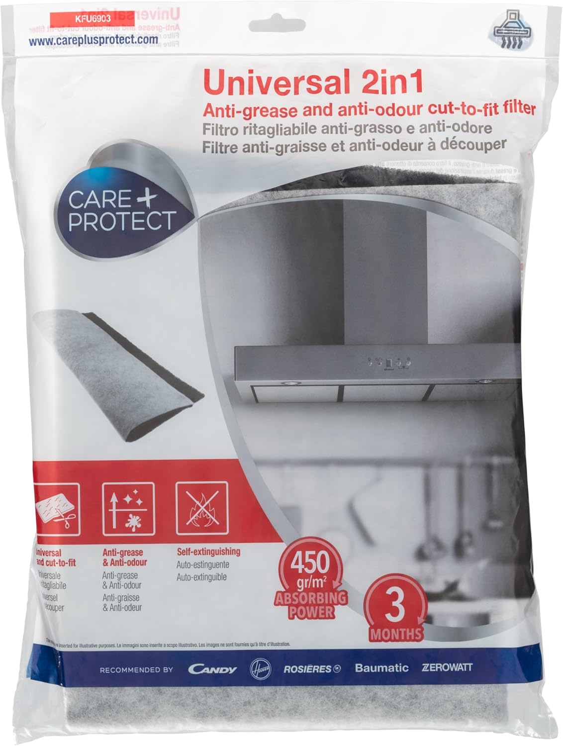 CARE+PROTECT Filtre 2 en 1 Anti-Graisse et Anti-Odeurs pour Hotte - Universel - À Découper - Haut Pouvoir d'Absorption
