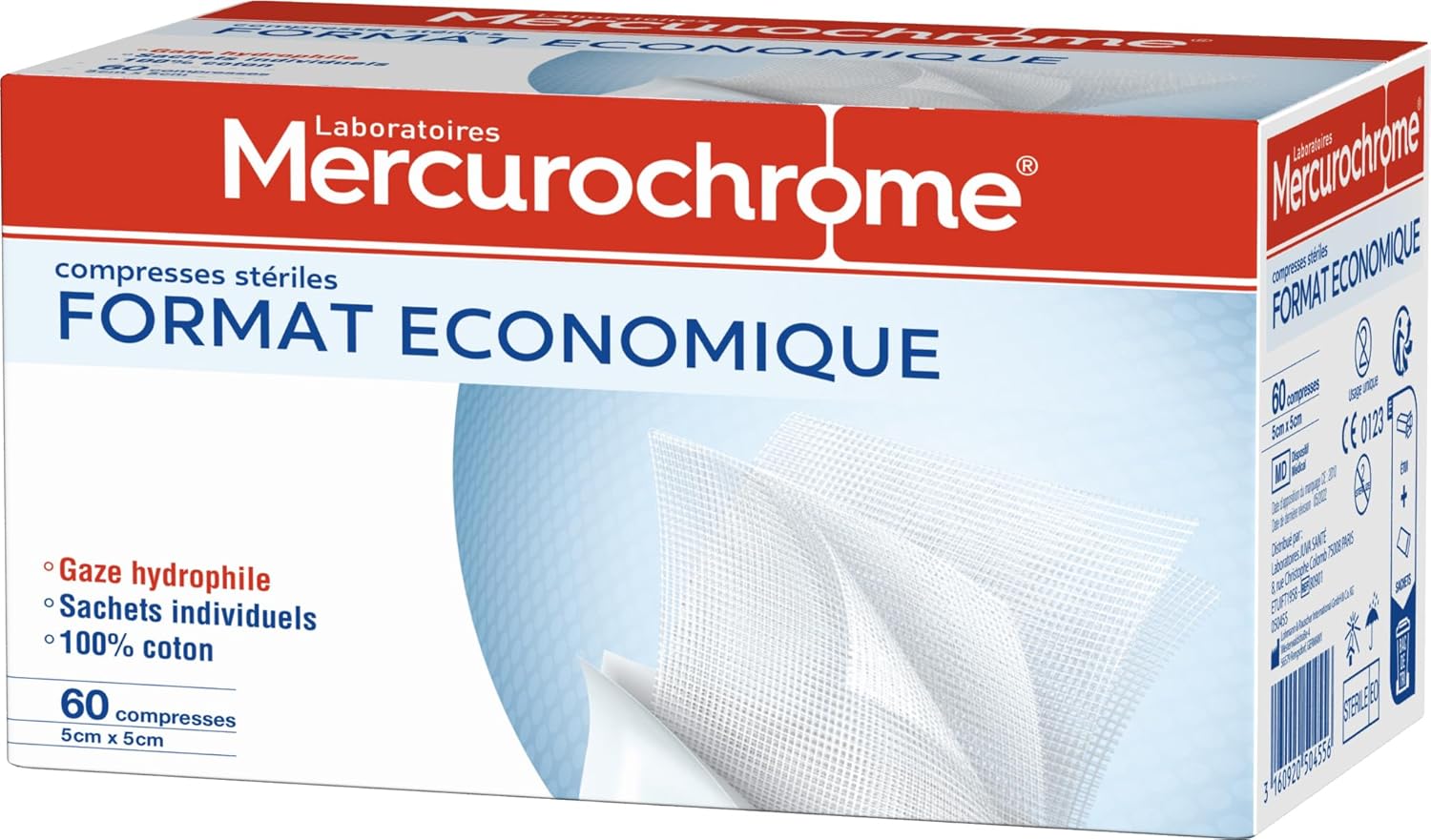 Compresses stériles Mercurochrome - 60 unités