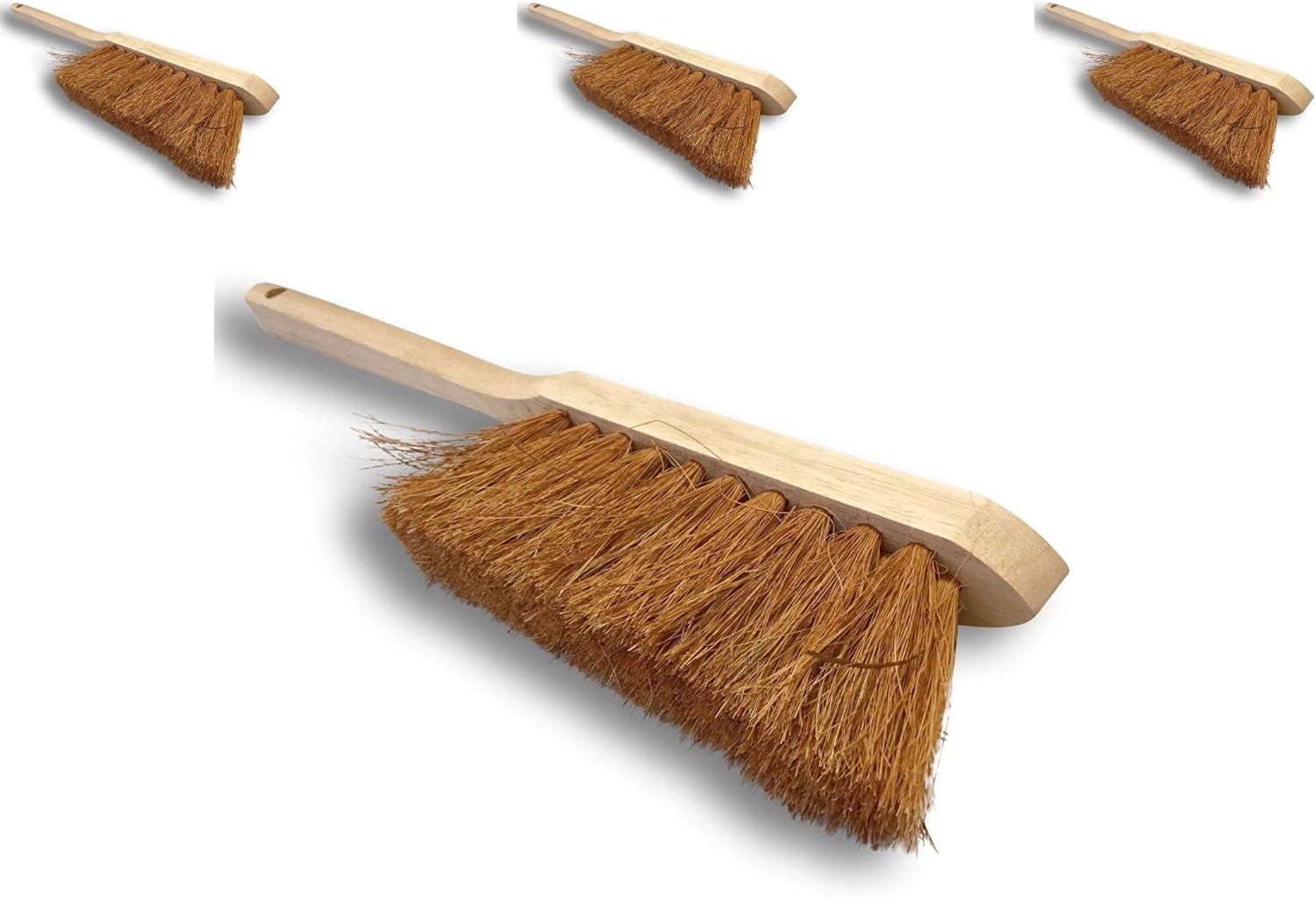 Balayette brosse en fibres de coco naturel | Lot de 3 | Manche long en bois | Longueur 45 cm | Produit écologique | Poussière sable terre plâtre ciment cendres cheminées barbecues | Kibros 820Mcx3