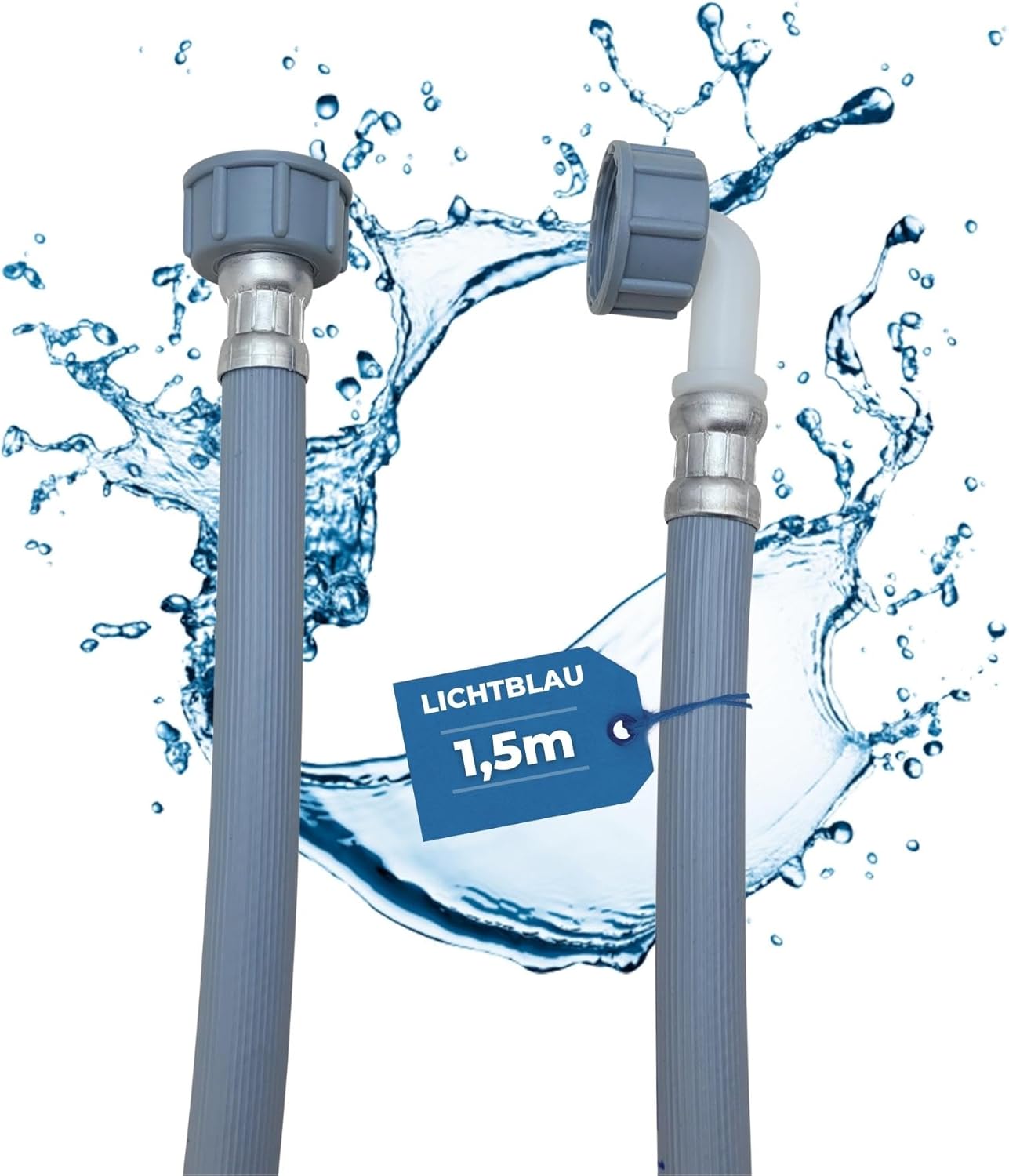 LICHTBLAU Tuyau d'arrivée d'eau Lave-linge Lave-vaisselle 2964 Raccordement longueur 1,5m I 3/4" coudé/droit avec joint I Tuyau d'arrivée d'eau usage universel Indépendant du fabricant