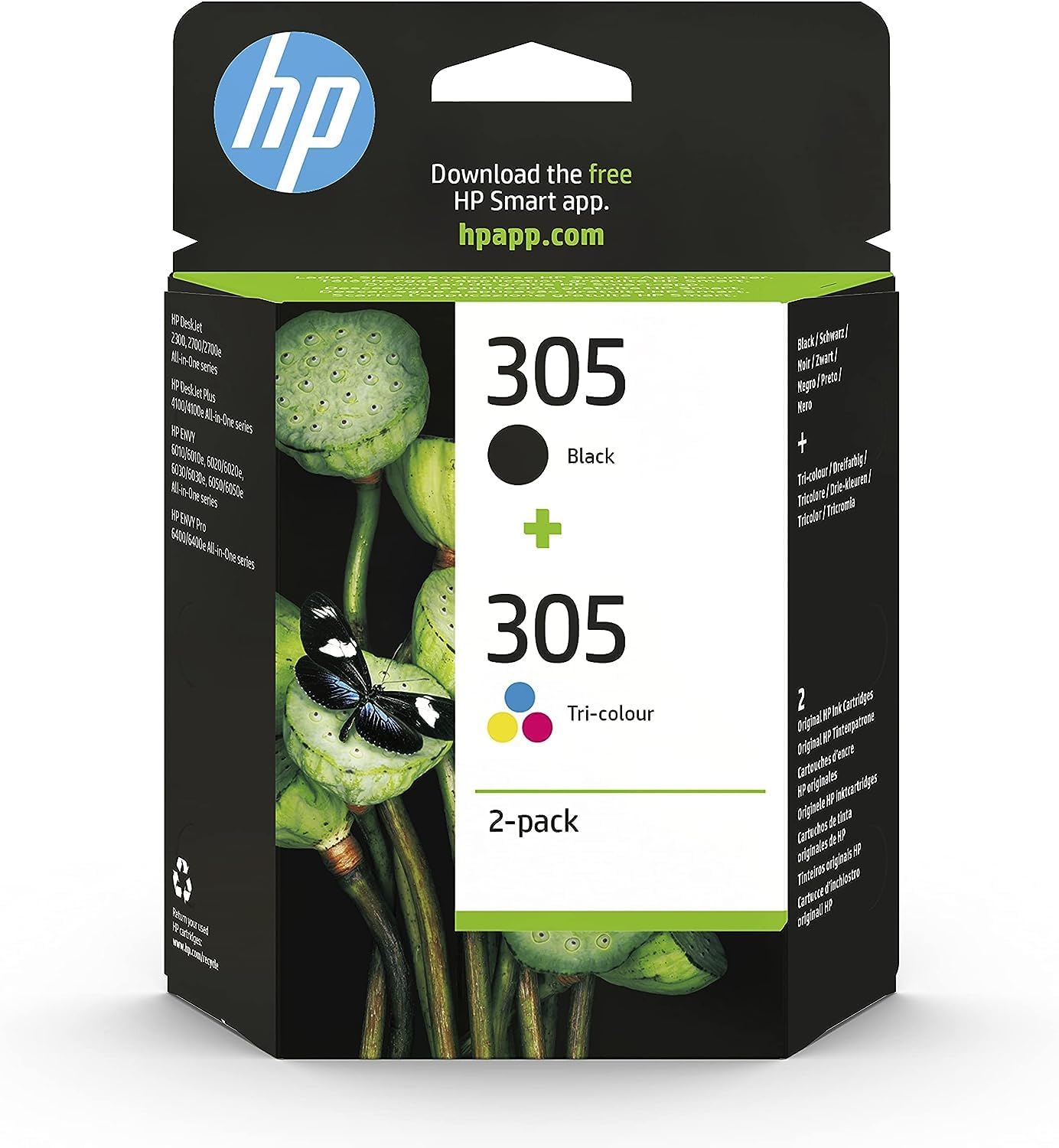 HP 305, Pack de 2 Cartouches d’Encre Originales, 6ZD17AE, Noir, Cyan, Jaune, Magenta