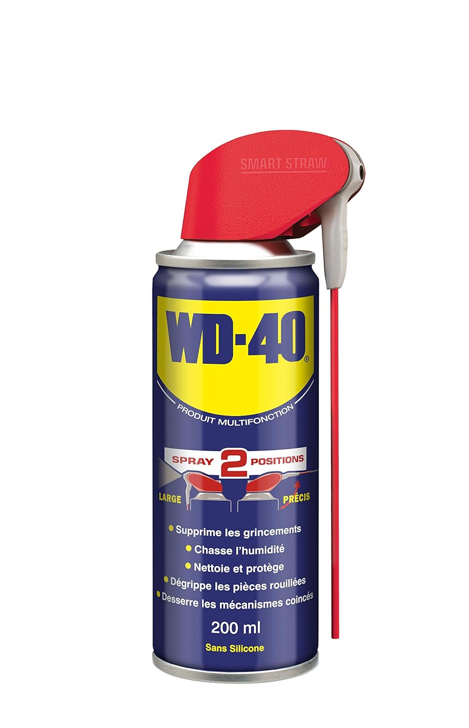 WD-40 Produit Multifonction Spray Double Position Sans Silicone Non Conducteur Compatible Plastiques, Caoutchoucs, Tous Métaux 200 ML