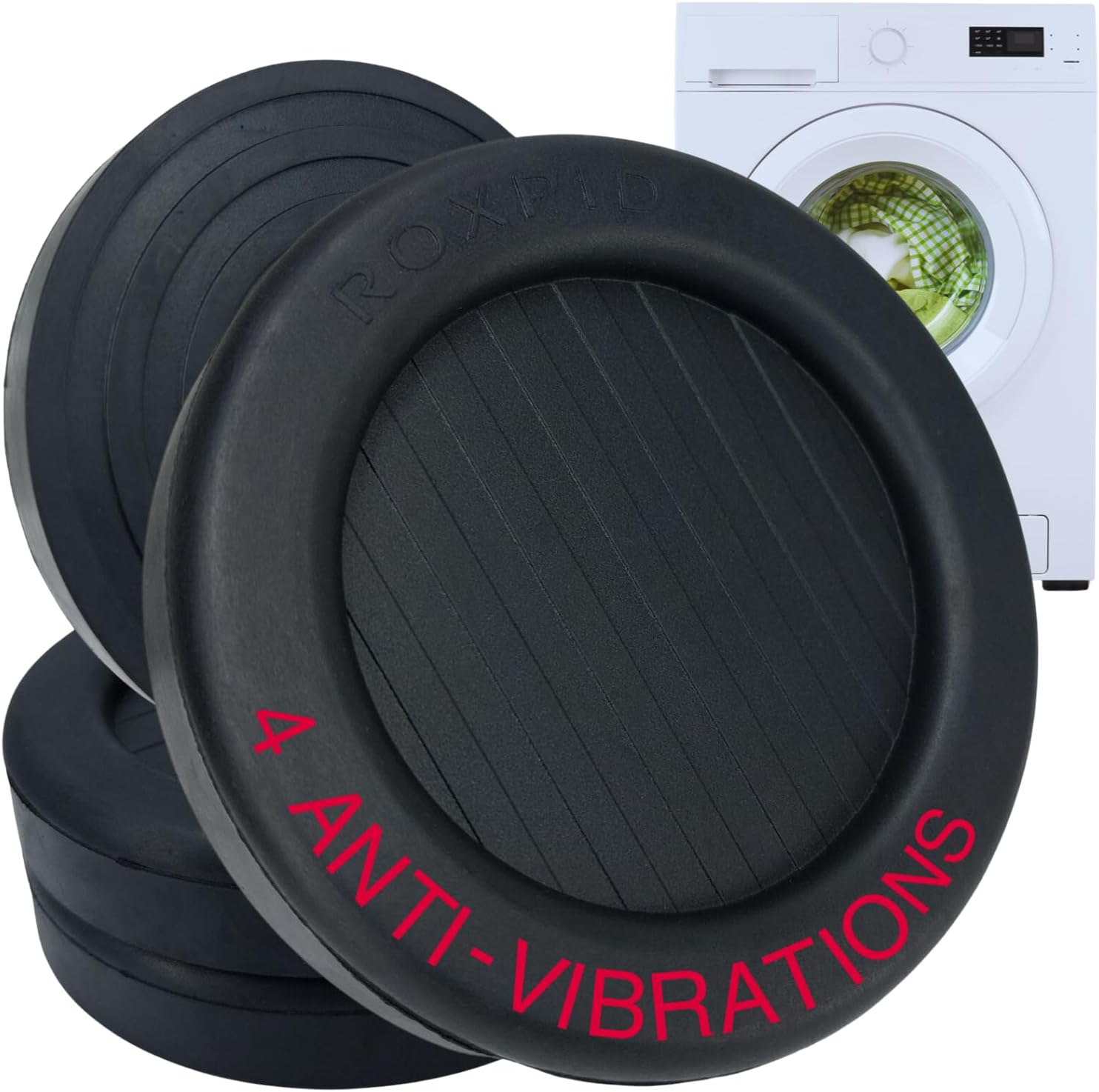 4 Patins Support Anti Vibrations Pour Machine à Laver – Antidérapant Compatible Avec Tous les Appareils – Cale Amortisseur En Caoutchouc Pour Lave Linge – Patins Tapis Anti Vibrations ROXPID