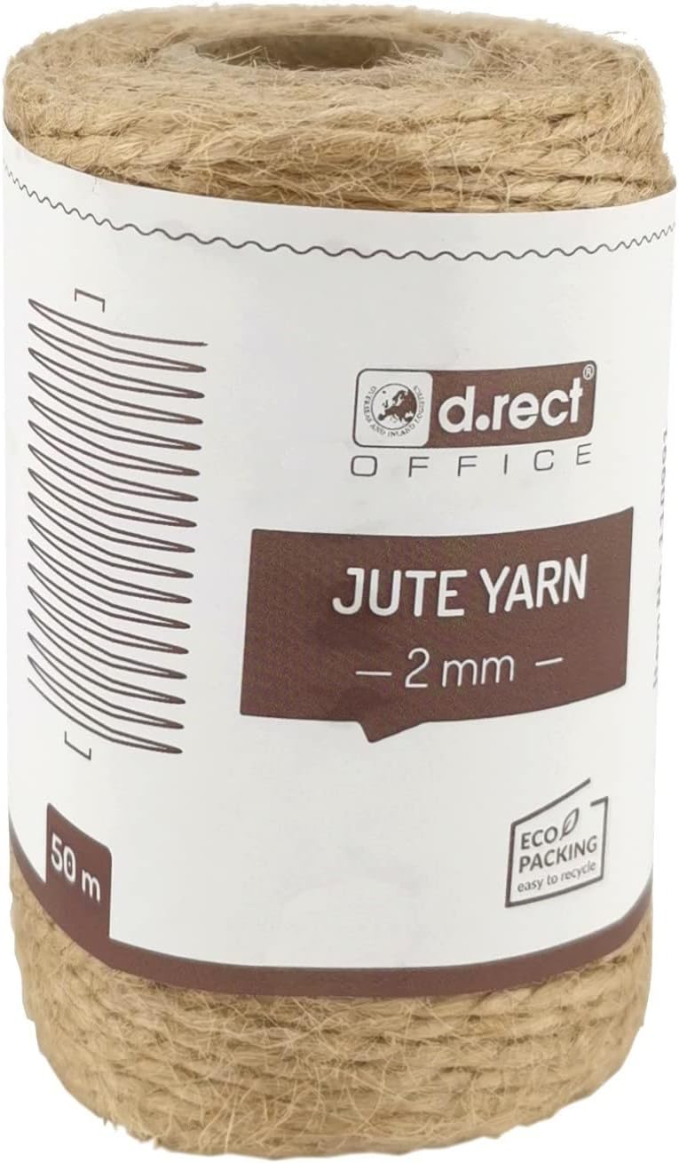 D.RECT Corde en Jute Naturelle Brune 50 m – Ficelle 2 mm Épaisseur – Idéale pour Emballage, Ruban Cadeau, Bricolage, Artisanat DIY, Fleuristerie et Décoration Maison