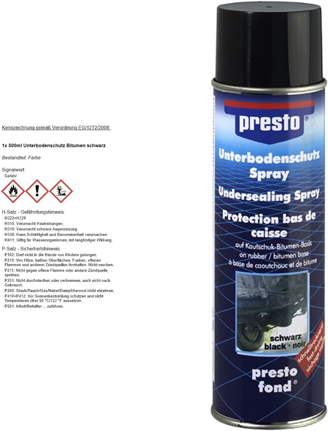 Presto 306017 Protection bitumeuse pour Bas de Caisse Noir 500 ML