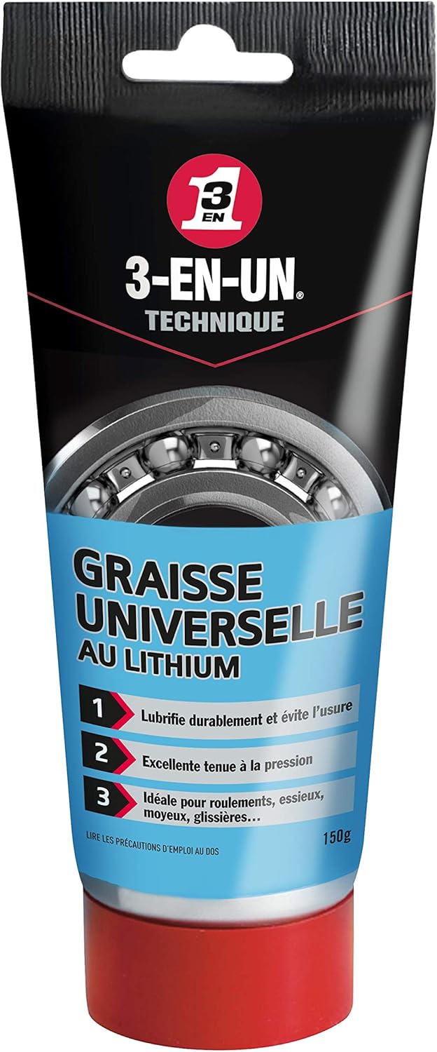 3-EN-UN Technique • Graisse Universelle au Lithium • Tube • Forte adhérence • Résiste à l'eau et à la chaleur • Utilisation entre -20°C et +140°C • 150G