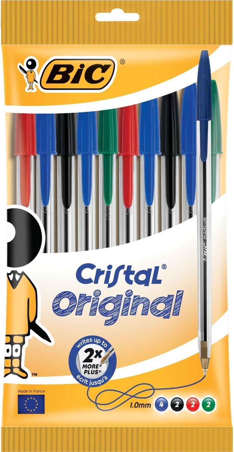 BIC Cristal Original Stylos-Bille - Couleurs Assorties, Un Paquet de 10