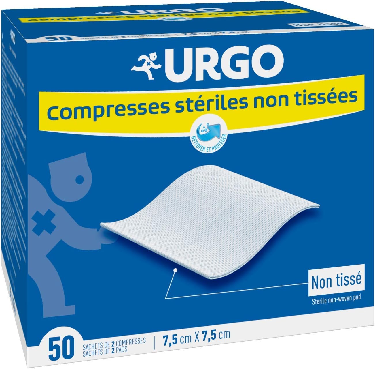 Urgo - Compresses stériles - Non tissées - Boîte de 50 sachets de 2 compresses - 7,5cm x 7,5cm