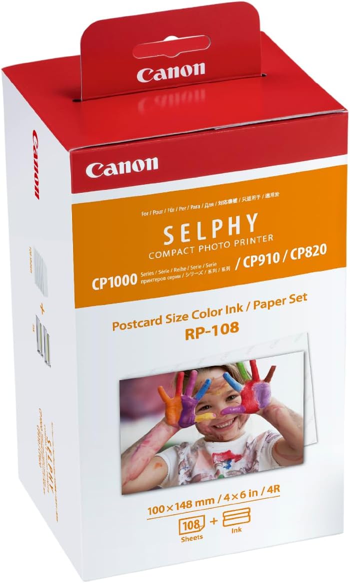 Canon SELPHY RP-108 lot encre + papier, 2 cartouches d'encre pour imprimante (2 x cartouches) et 108 feuilles (100 x 148 mm) pour imprimante portable