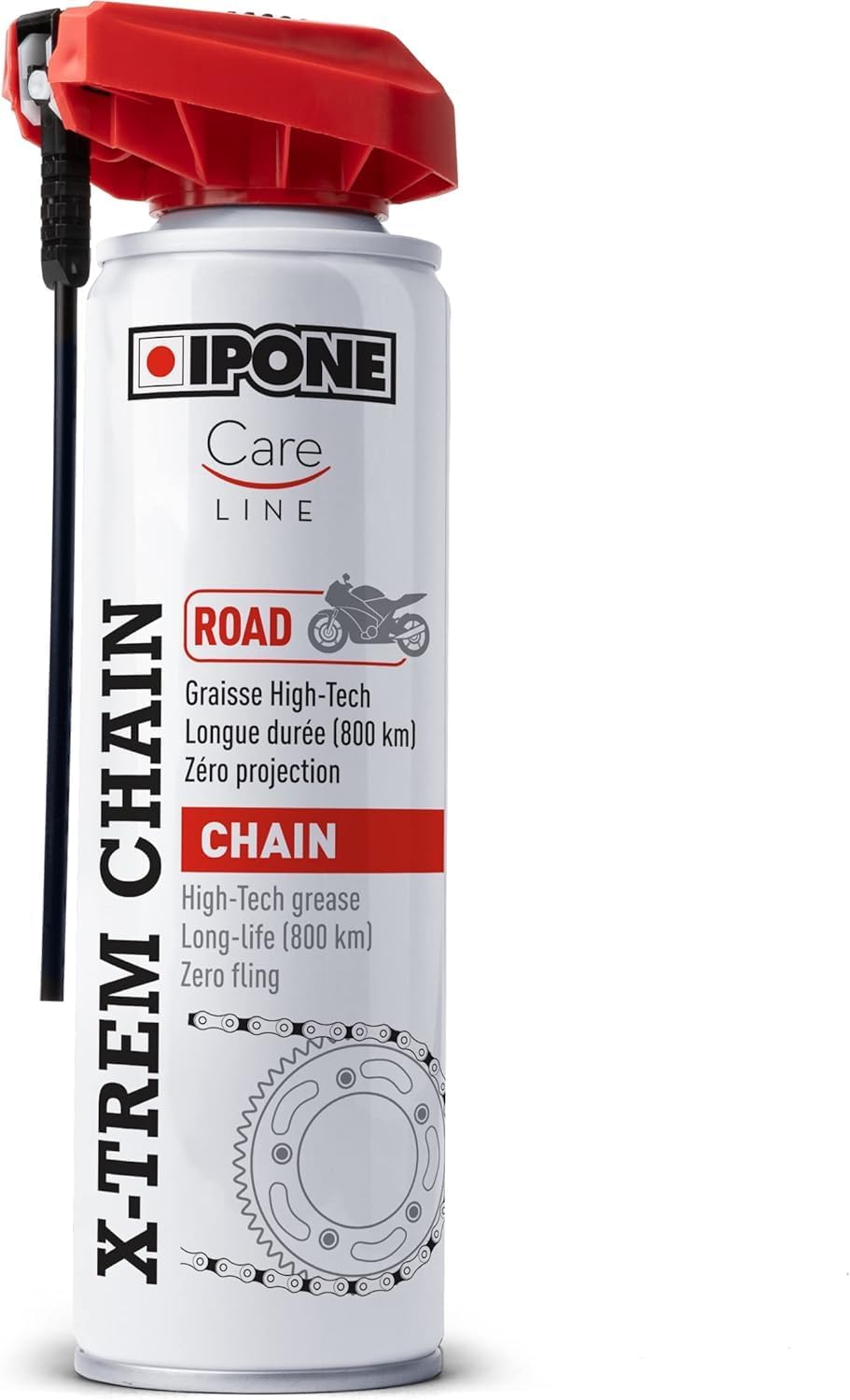 IPONE - Graisse de Chaîne pour Moto de Route X-trem Chain Road – Diffuseur Multi-positions - Tenue longue durée 800 kms – Pulvérisation précise sans projection - Visible à l'application - 250 ml