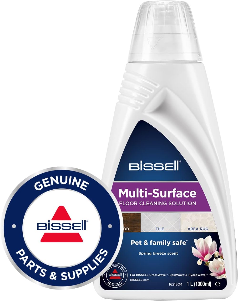 BISSELL Formule Multi-Surfaces | Pour vos Sols durs, Planchers, Carrelages, Sols stratifiés, Tapis & Noquettes | Élimine Taches et Odeurs | 1L | Compatible avec la gamme CrossWave | 1789L