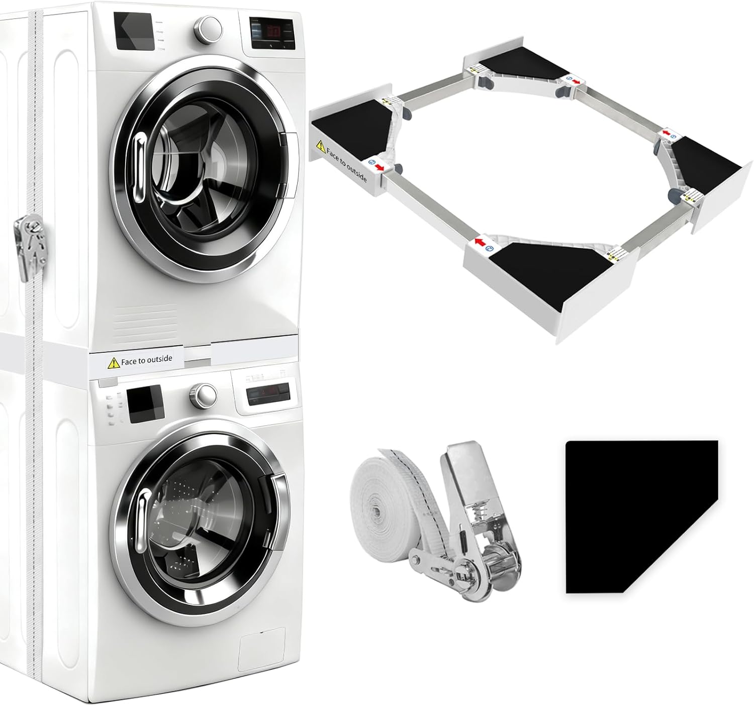NIUXX Kit de Superposition Universel, Accessoires pour Lave-linge/Sèche-linge, Universel Cadre Intermédiaire pour Lave-linge et Sèche-linge avec Corde à Cliquet, taille réglable（46-66cm）