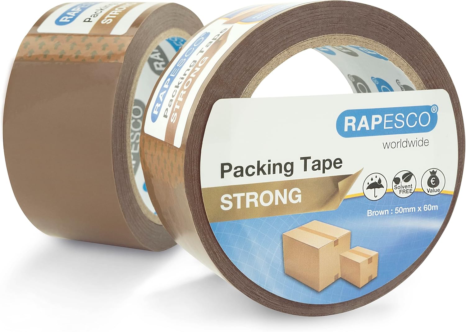 Rapesco 1696 Rouleaux de Ruban Adhésif d’Emballage Résistant, 50mm x 60m, Marron, Lot de 2