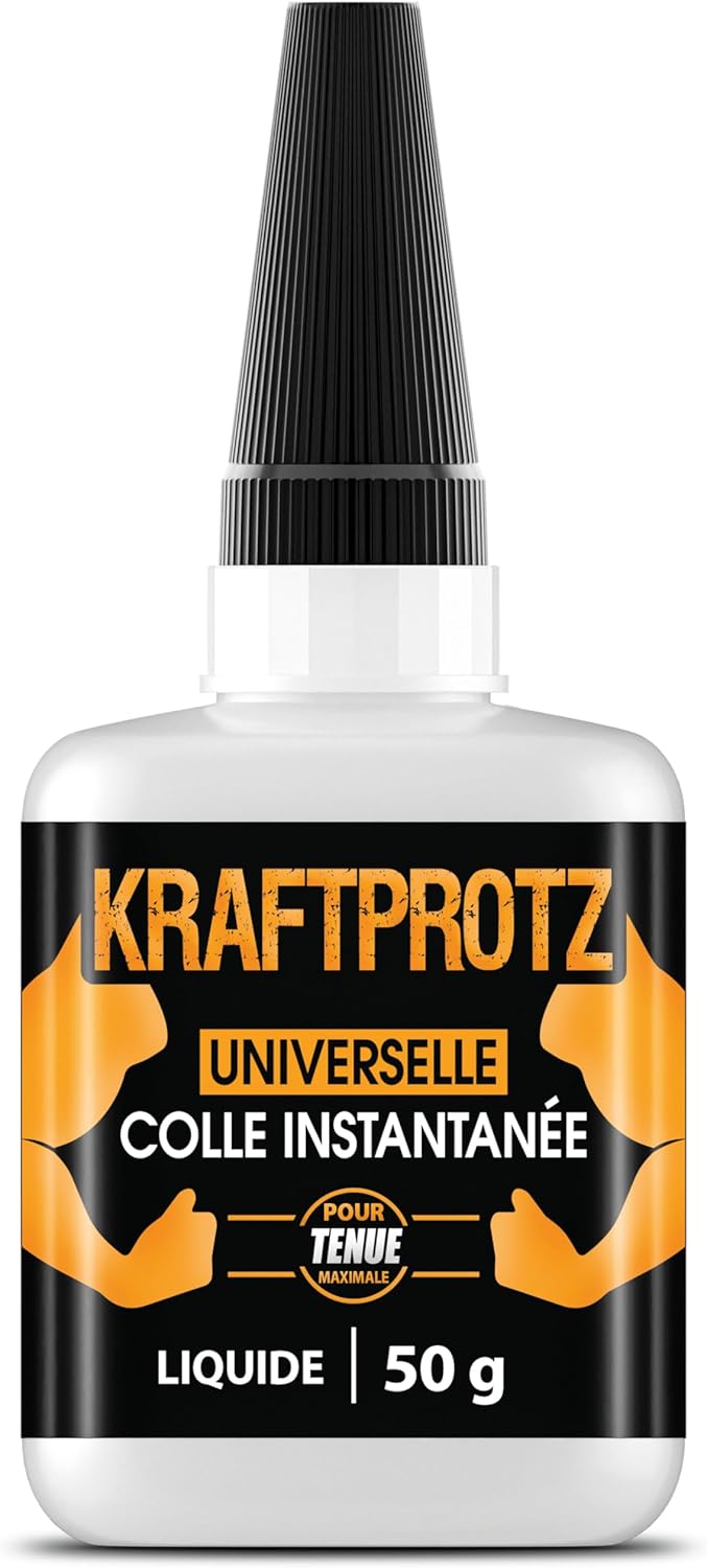 Colle forte extra fluide 50 g – colle super glue pour réparations précises & fissures capillaires – résistante à l’eau & à la chaleur – plastique, métal, bois, verre – KRAFTPROTZ
