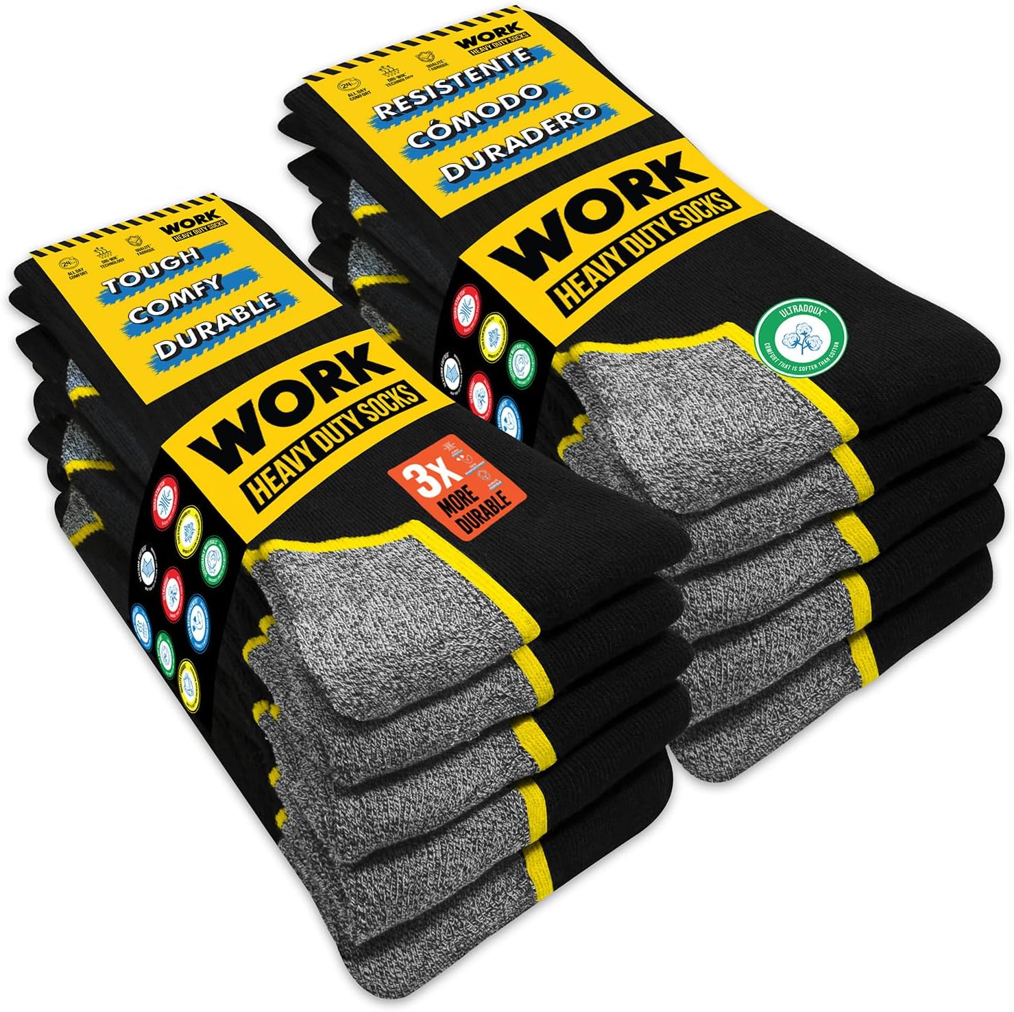 SOXCO chaussettes de travail homme 10 Paires, WORK socks lot de 10 paires