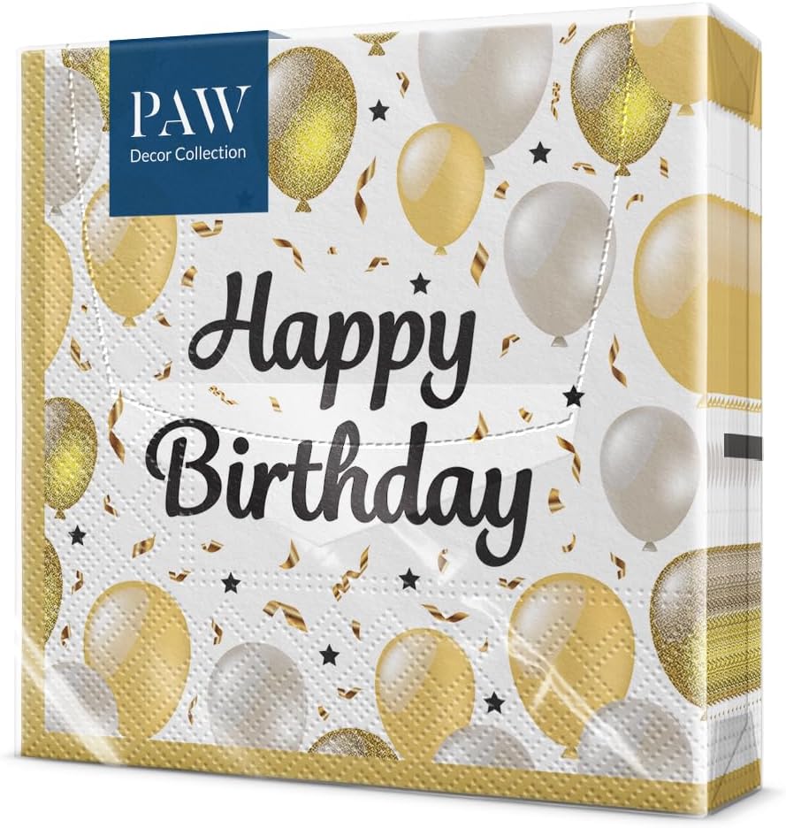 PAW - Serviettes d'anniversaire (33 x 33 cm) I 20 pièces I fêtes, anniversaires, célébrations I serviettes en papier avec motif ballon I ballons joyeux anniversaire