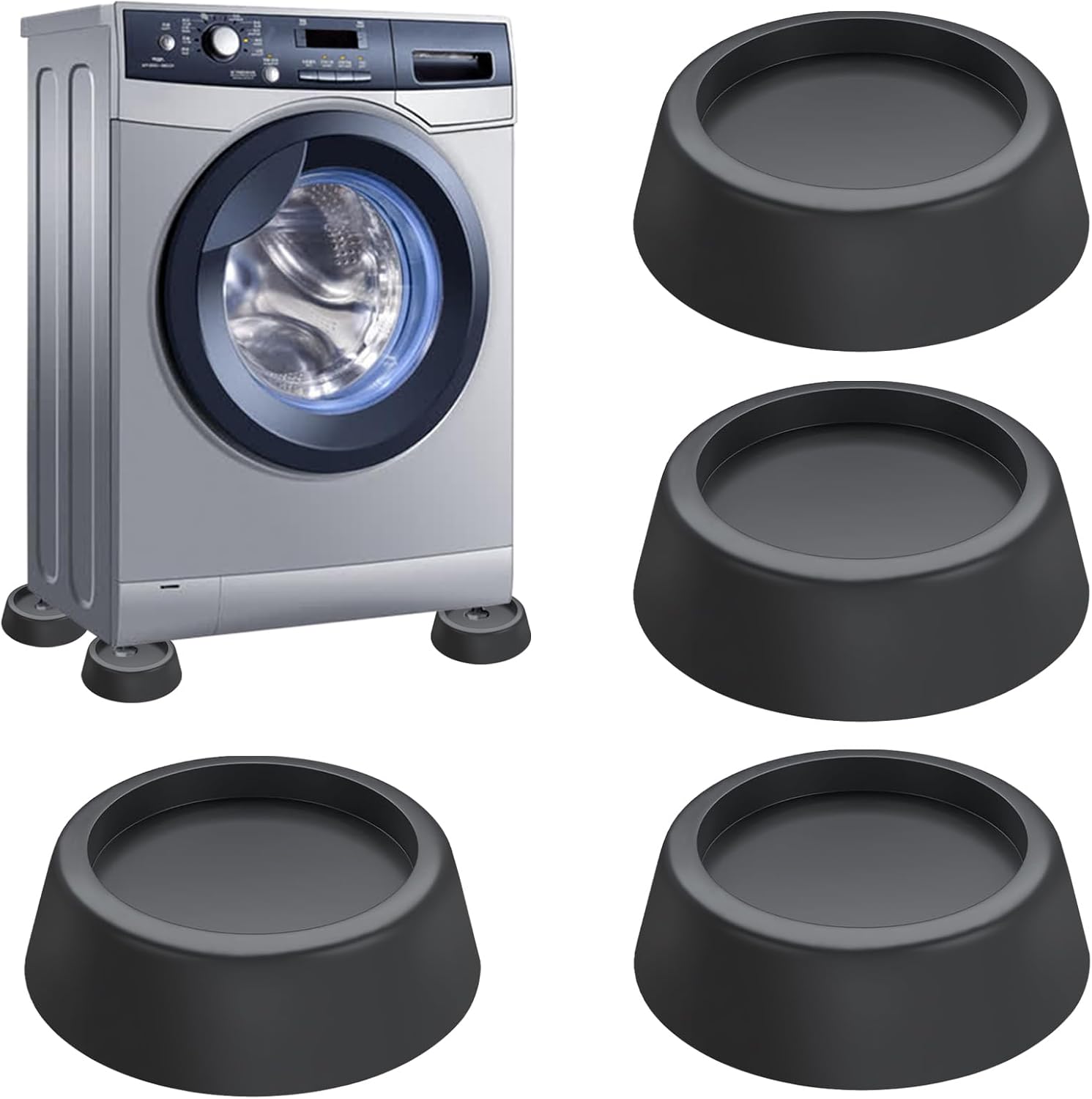 Diompirux 4 Pièces Noir Tapis Anti-vibration pour Machine à Laver, Antibruit Pied Machine a Laver avec Patin Caoutchouc, pour Machines à Laver, Sèche-Linge, Meubles, Patins Anti Vibration Lave Linge