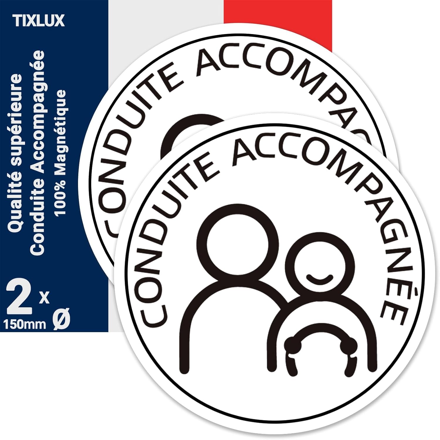 Tixlux Conduite Accompagnée Magnétique, 2PCS Disque Conduite Accompagnée Auto, A Apposer sur Le véhicule, Disque Magnétique, Ø 15cm