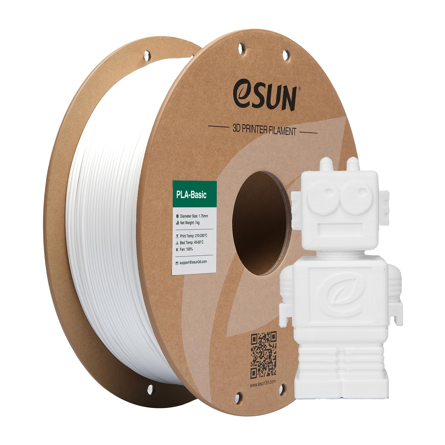 eSUN PLA Filament 1.75mm, PLA Basic Précision Dimensionnelle +/- 0.05mm, Bobine de 1KG (2.2 LBS) Filament PLA Rapide pour 3D Imprimantes,Blanc