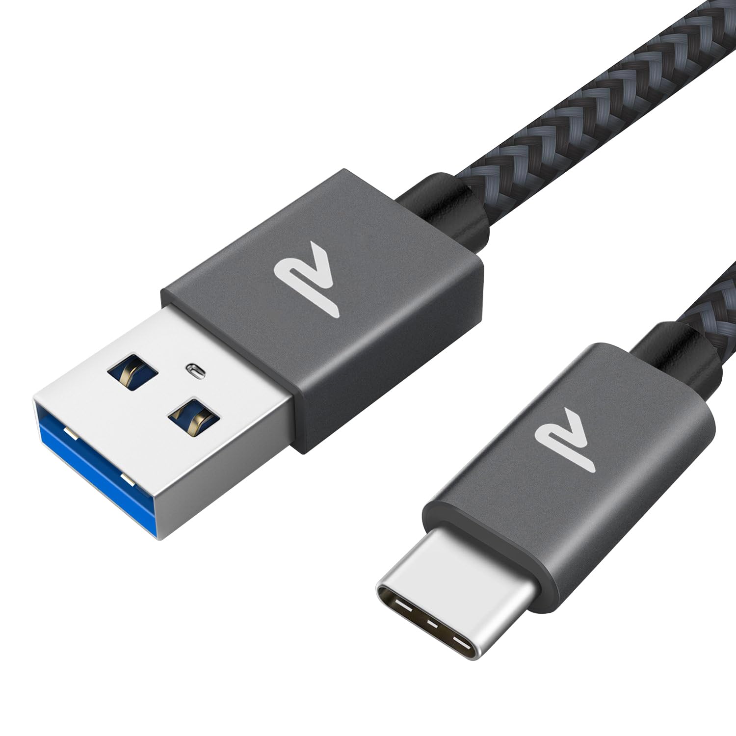 RAMPOW Cable USB C, Charge Rapide 3A USB3.0&QC3.0, Cable Chargeur USB C Cable Nylon Tressé Compatible avec iPhone 17 Pro Max Air 16/15, SamsungS22/S21/S20/S10, Xiaomi, Sony-Gris/1M