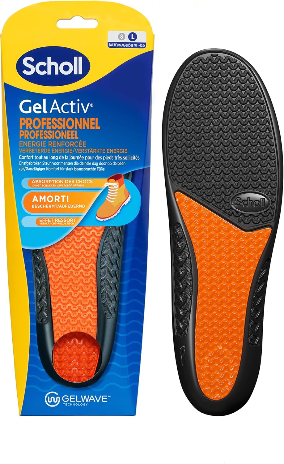 Scholl Semelles GelActiv Professionnel - Chaussures de travail Hommes - Pour un confort durable avec une absorption des chocs et un amorti renforcé grâce à la technologie GelWave - Taille 40 à 46,5
