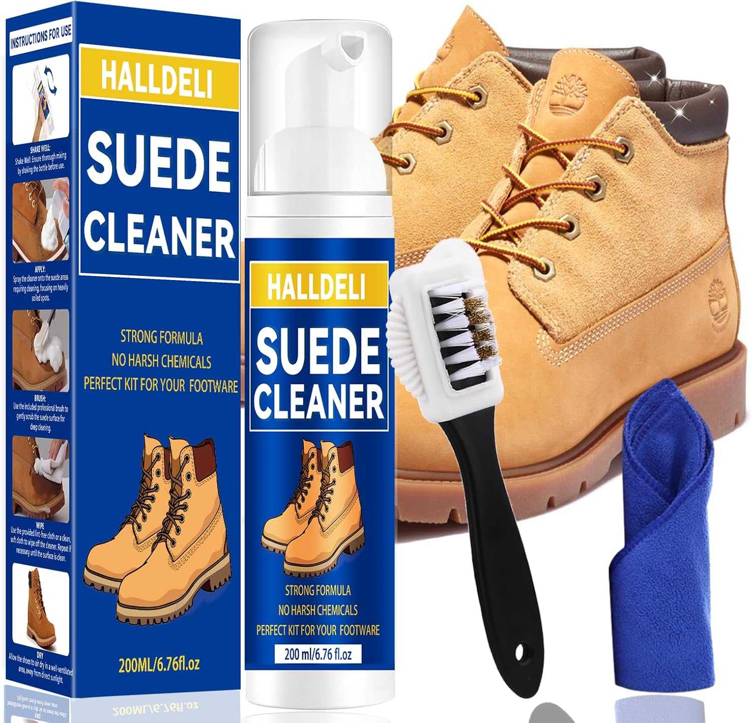 Nettoyant pour chaussures en daim, kit de nettoyage de baskets haut de gamme avec brosse, nettoyant pour chaussures blanches, daim, nubuck, tricot, bottes, baskets, baskets, cuir, nettoyant pour bas