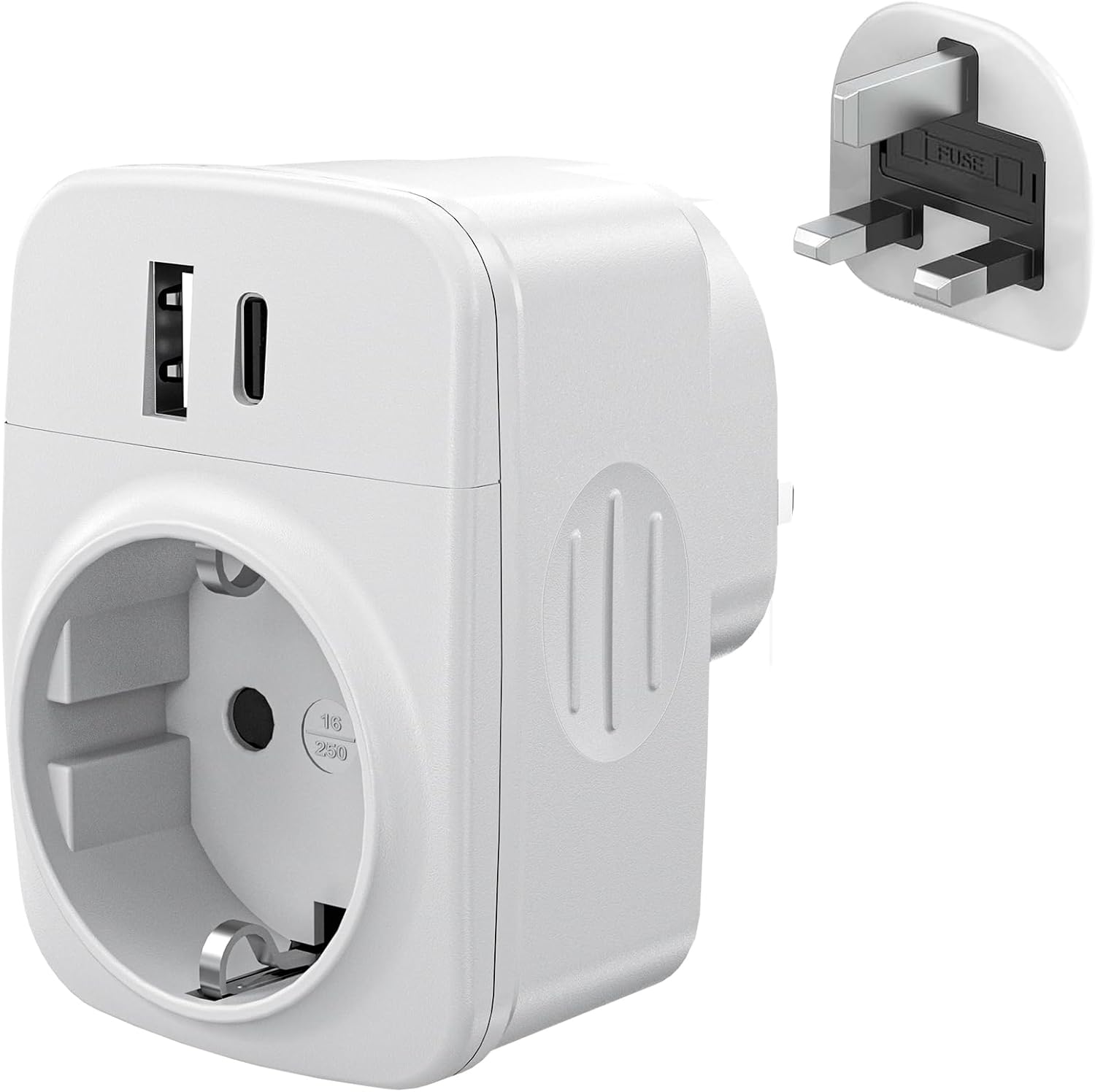 Adaptateur Prise Anglaise - Prise Anglaise Adaptateur Francais avec 1 USB et 1 Type-C, Adaptateur Type G pour Irlande Royaumeuni Bretagne Écosse
