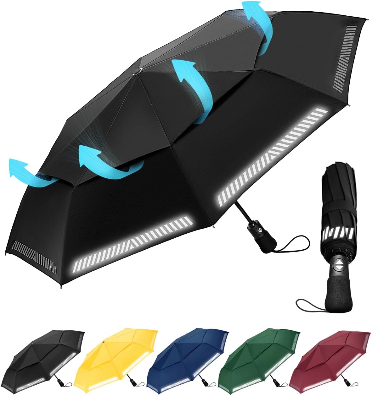 Chakipee 8 Sections Parapluie Pliant Compact - Automatique Resistant Vent Parapluies Vert de Voyage Portables