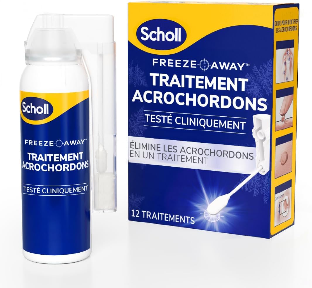 Scholl Traitement Acrochordon Freeze Away - Élimine Acrochordons et Excroissances de Peau en 1 passage rapide grâce à la Cryothérapie - Cliniquement prouvé, Facile d'utilisation - 12 Traitements
