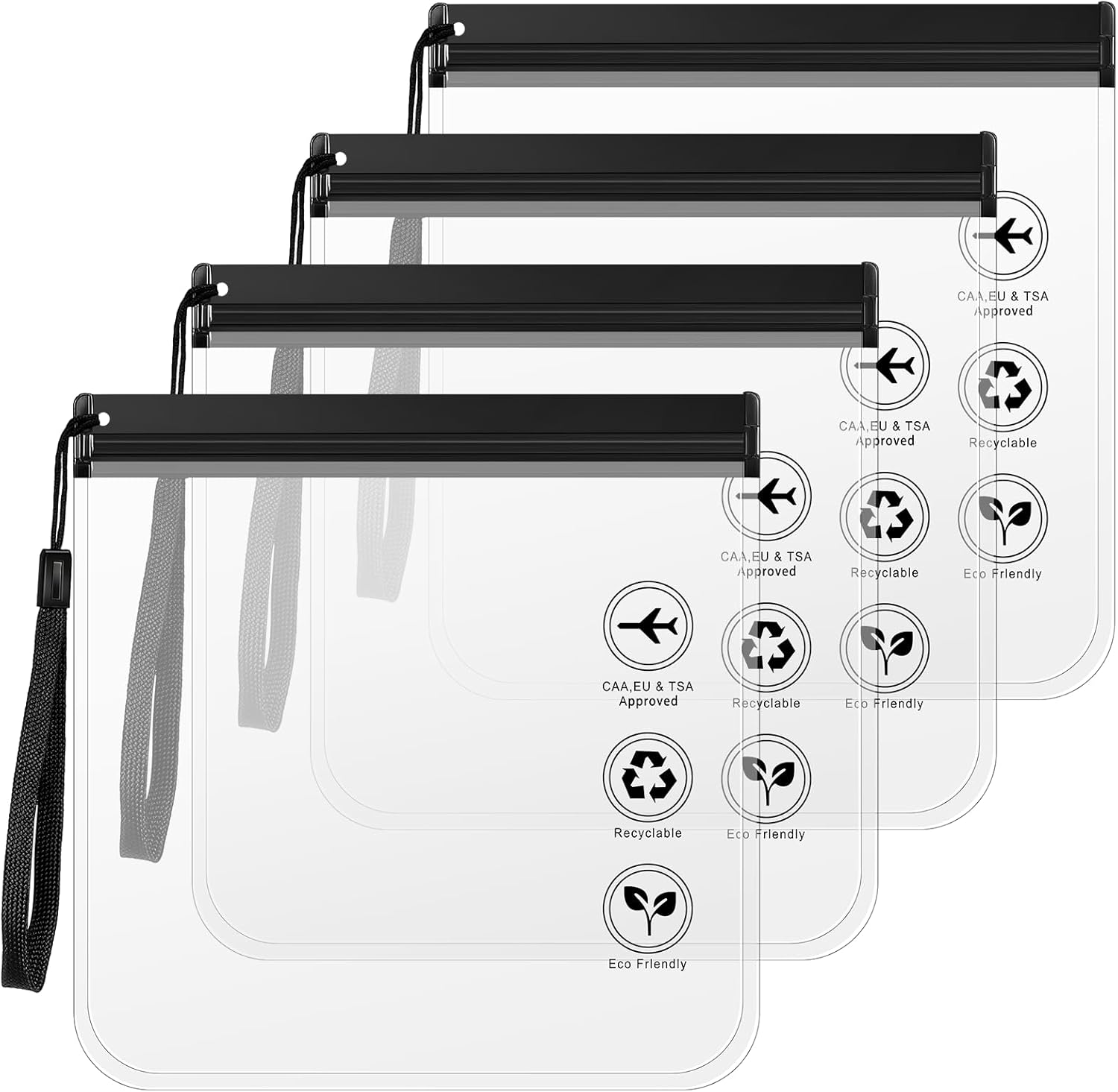 Zeawavsl Sac Culturel Transparent, Lot De 4 Sac De Liquide d'avion, 20 X 20 CM, Certifié TSA, éTanche Et RéSistant Aux Fuites, avec des PoignéEs, Accessoires De Voyage pour Les Bagages à Main (4)