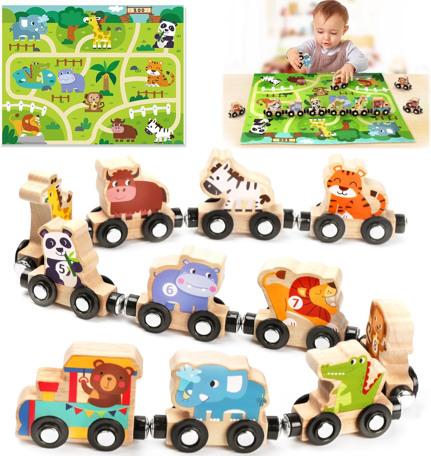 Jouet Enfant 2 Ans, Jeux Montessori 1 2 3 Ans Cadeau Fille Garçon Activite Enfant 2-3-4 Ans Jouet en Bois Magnetic Train Animaux de la Ferme Jeu Educatif Jouets Bebe 1 an Motricité Fine Idee Cadeau