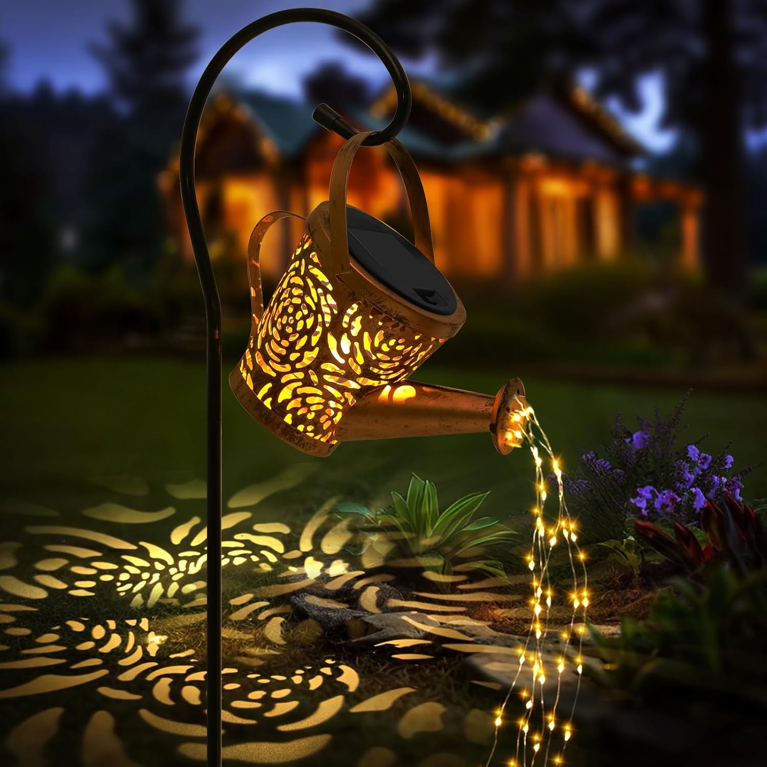 Carastek Lampes Solaires Extérieur Arrosoir Avec Guirlandes Lumineuses Décoration de Jardin Lanterne Solaire Décorative Métal pour L'extérieur pour Jardin Patio Passerelle (Roses)