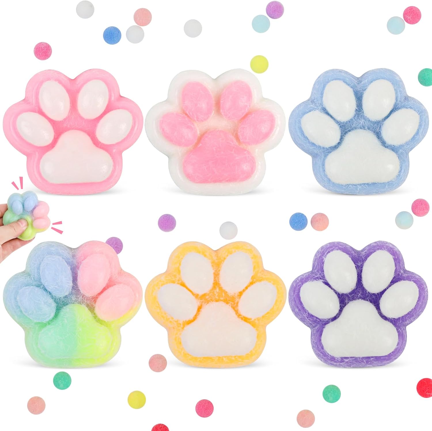 Squishy Patte de Chat, Lot de 6 Jouets à Presser en Forme de Patte de Chat, Jouet en Silicone Squeeze, Fidget Toys pour Relaxation détente, Jouets Anti-Stress pour Adultes