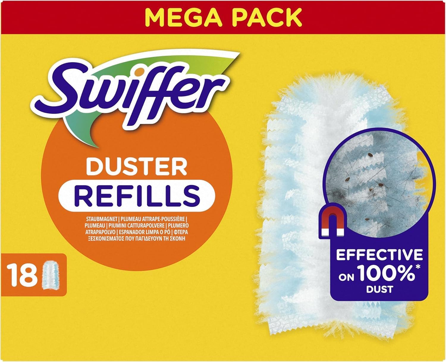 Swiffer Duster Plumeau Recharges, 18 Unités, Attrape et Retient 3x Plus de Poussière et Cheveux qu'un Plumeau Traditionnel, Efficace contre 100% des Poussières, Manche Vendu Séparément