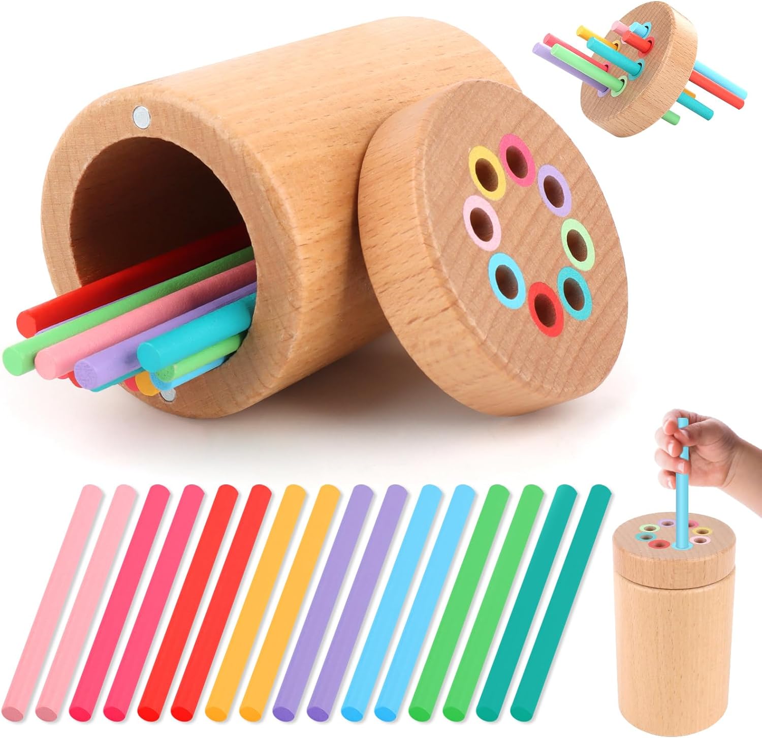 Montessori Jouet en Bois 1, 2, 3 Ans, Bâtons de tri en Bois, Sensoriel Jouet Montessori à Partir de 1 an, Jouet éducatif, Jouets d'Activité et de Développement en Bois Montessori pour Enfants 2 3 an