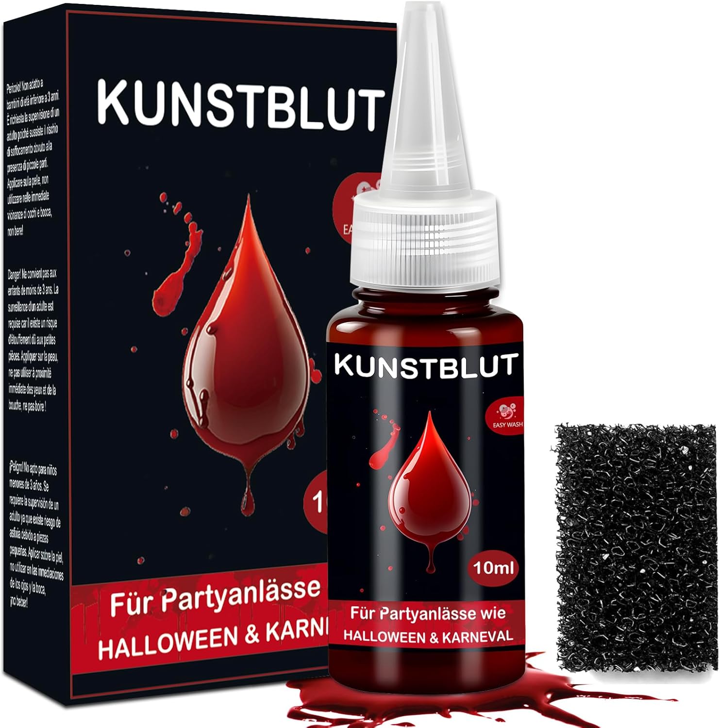 Faux Sang Halloween Fake Blood - 10ml Faux Sang Lavable Halloween Maquillage pour Visage et Vetement, Adapté Maquillage Halloween, Zombie, Vampire, Cosplay, Maquillage de Théâtre