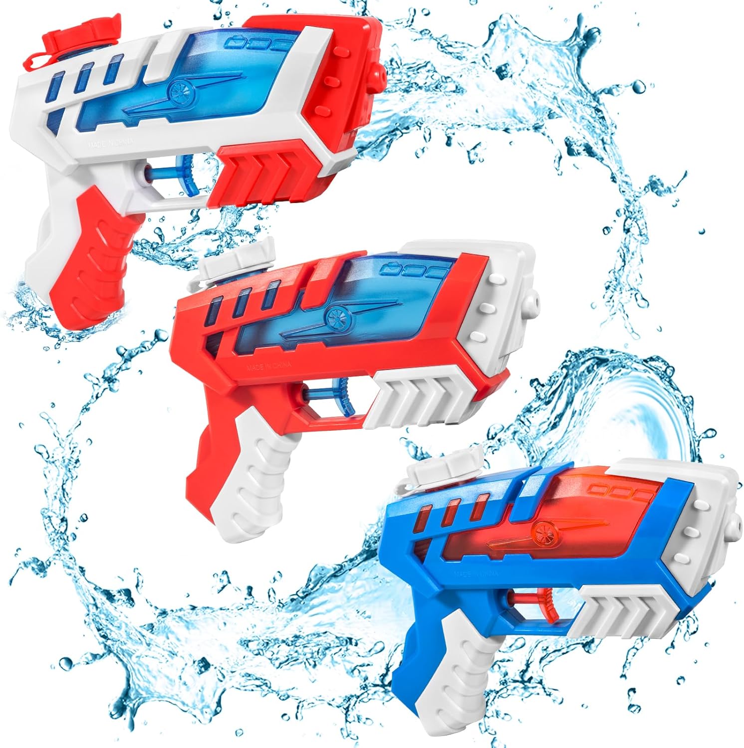 3 PCS Pistolet à Eau pour Enfants, Pistolet à Eau 300ML avec Une Portée de 6-8M Longue Distance, Pistolet À Eau Puissants pour Garçons et Filles Cadeau pour Les Plein Air, Piscine