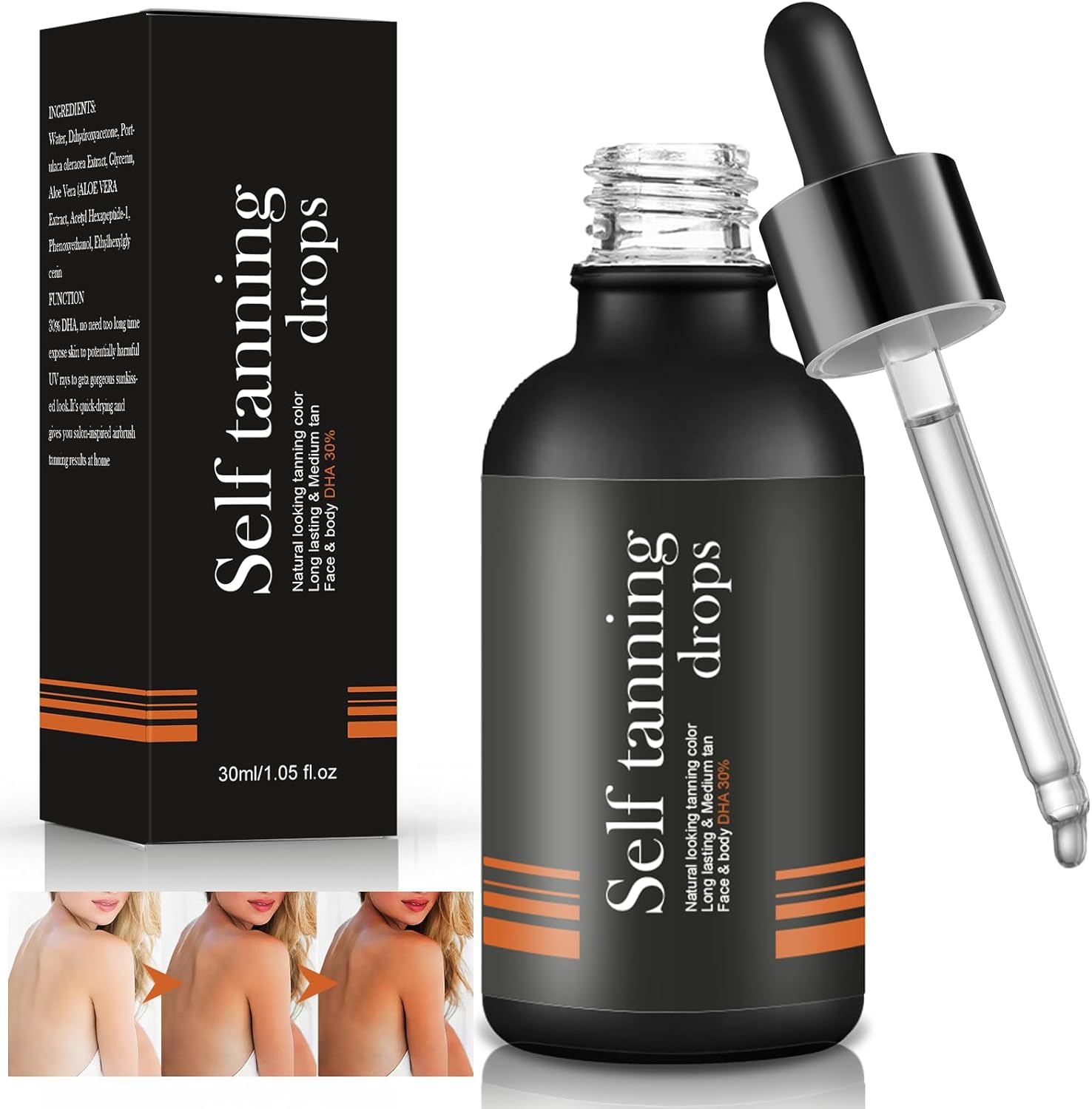 30ml Gouttes Autobronzantes pour un Bronzage, Gouttes Autobronzantes Concentrées, Sérum Auto-Bronzant pour le Visage, Effet Bronzé Naturel et Progressif, Auto-Bronzant et Soin du Visage