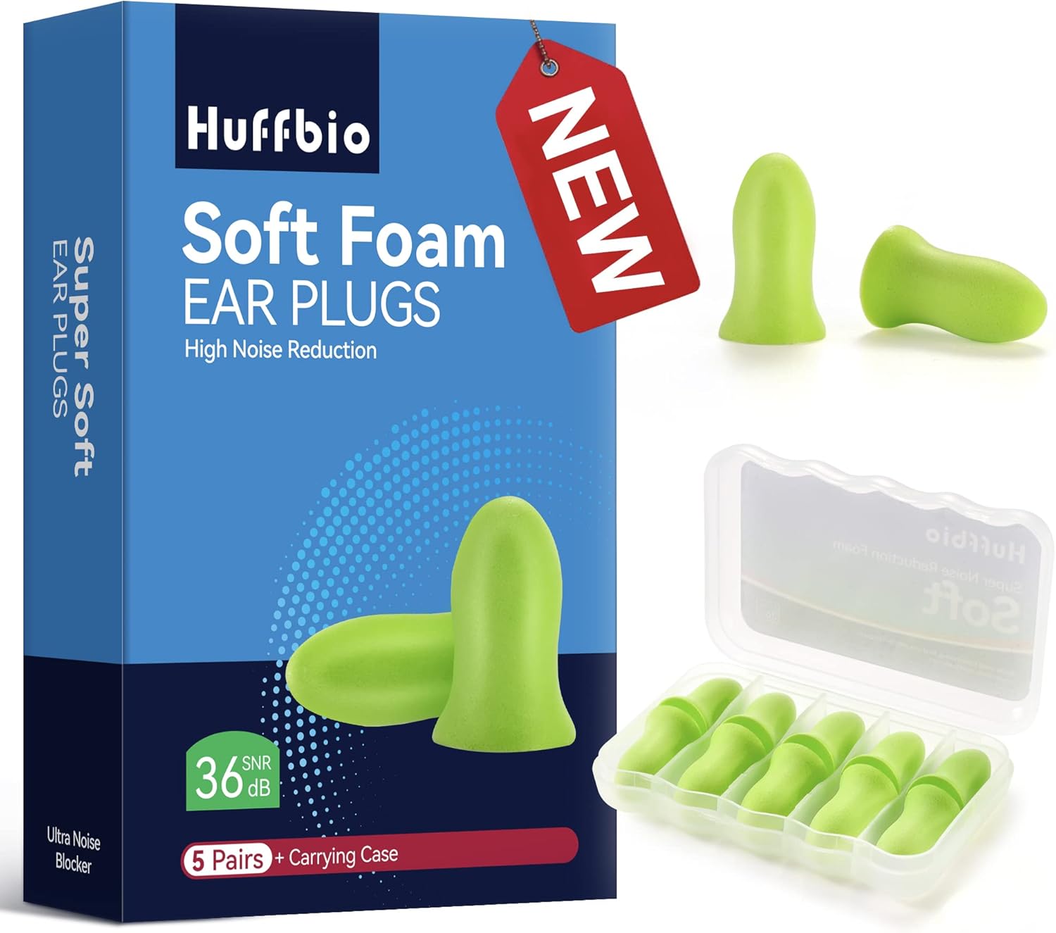 HUFFBIO Mousse Acoustique À Densité Adaptative Bouchon D'Oreille Pour Dormir - Testé En Laboratoire 36dB Réduction Bruit, Hypoallergénique & Respirant Pour Dormeurs Latéraux, Voyage, Bureau