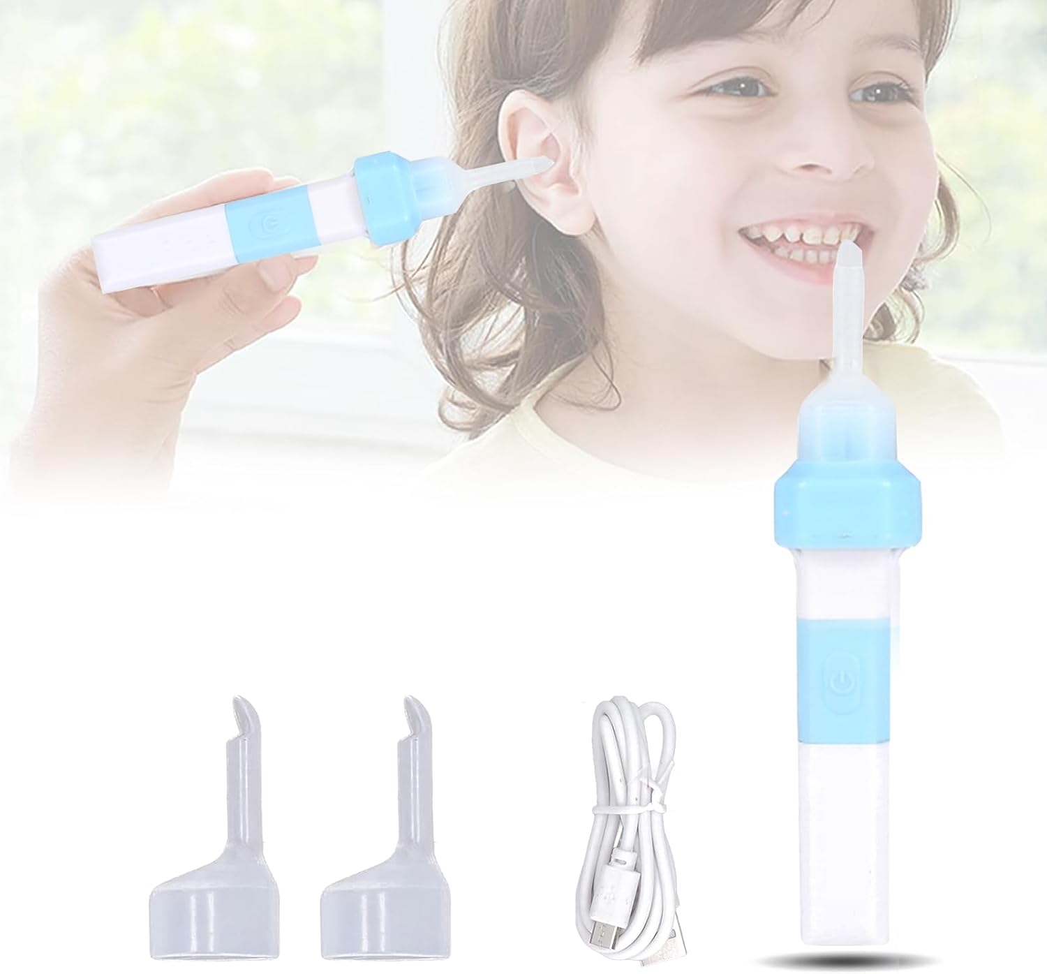 Nettoyant Oreille, Puissance D'Aspiration élevée Aspirateur D'oreille électrique En Silicone Avec Lumière Et 2 Embouts Souples Et Câble De Chargement USB Pour Bebe, Adulte