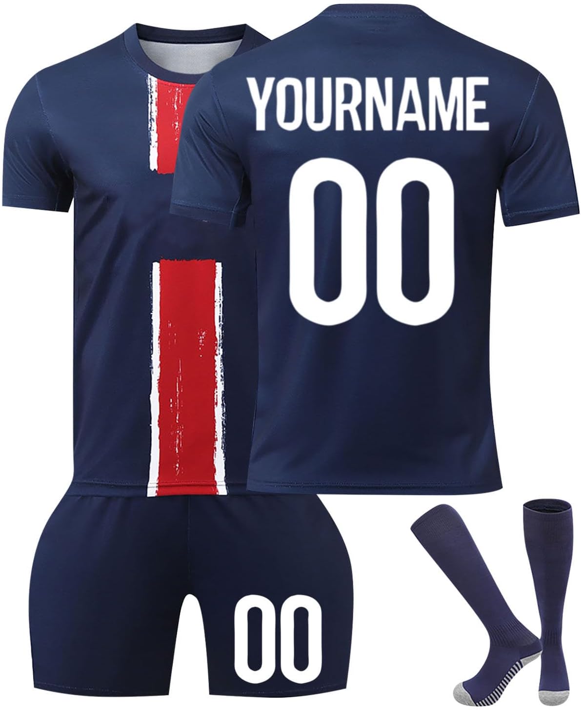 Générique Maillot De Foot Personnalisé Enfant Et Adultes avec Nom Numéro De L'Équipe, Tenue De Sport Garçon Homme Cadeau Vêtements De Football Strips Tee Shirt Personnalisable Short avec Chaussette