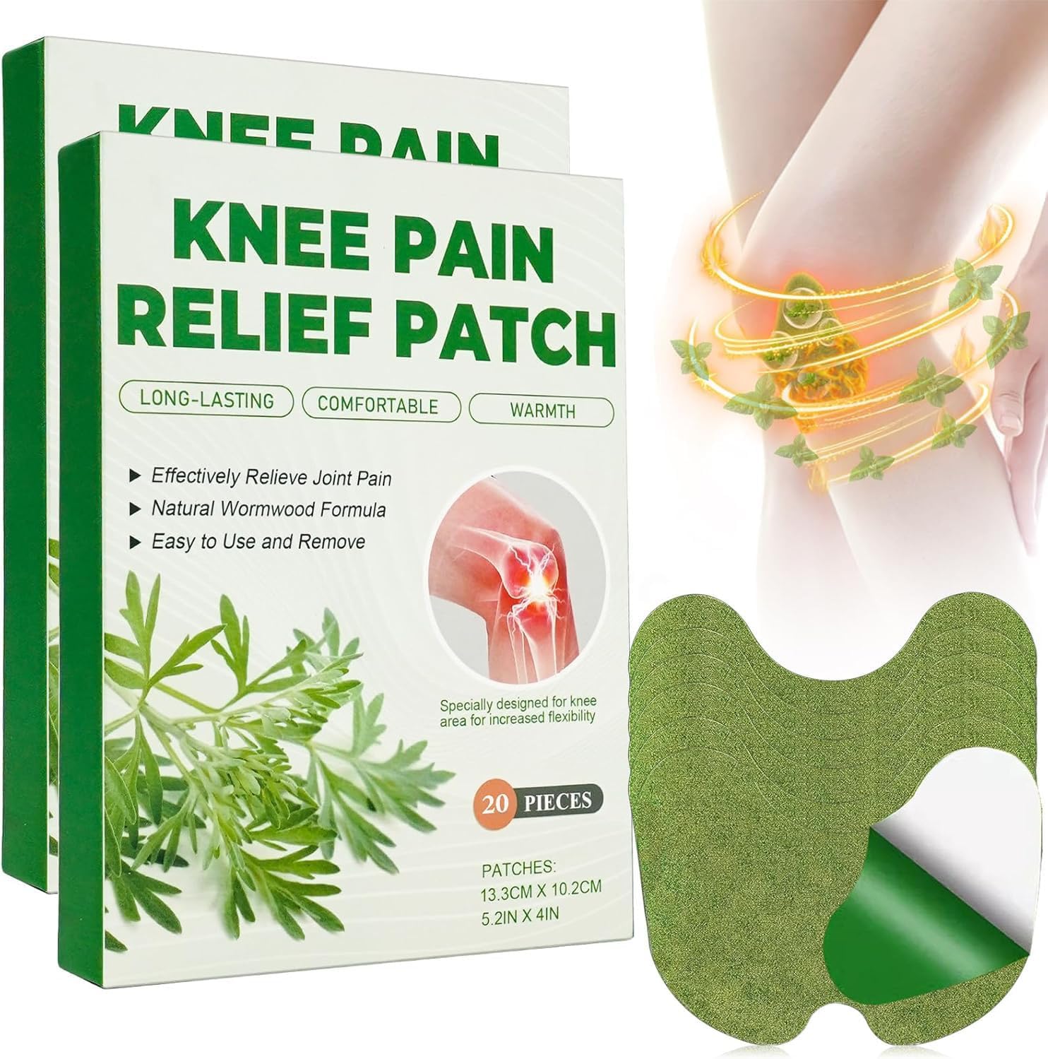 Robofun Anti Douleur Genoux, 40 Pièces Patch Chauffant Dos, Natural Herbal Patchs de Soulagement de la Douleur Pour Douleurs au Cou, Epaules, Courbatures, Articulations