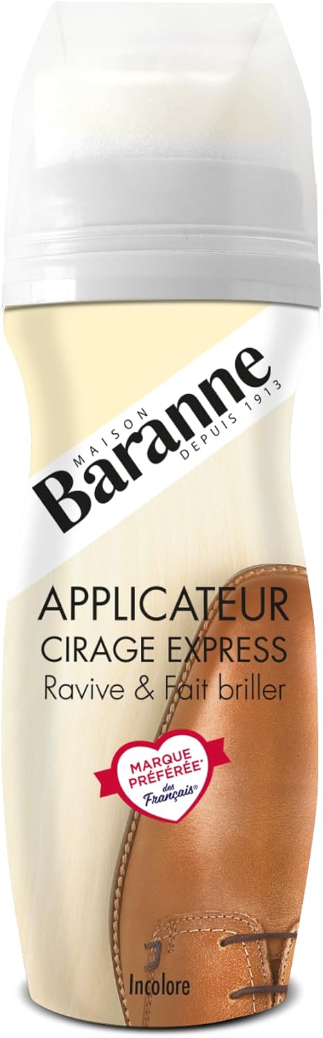 Baranne Applicateur Cirage Express Incolore | Ravive la couleur du cuir | Brillance intense | Chaussures et accessoires en cuir | Applicateur mousse 75ML
