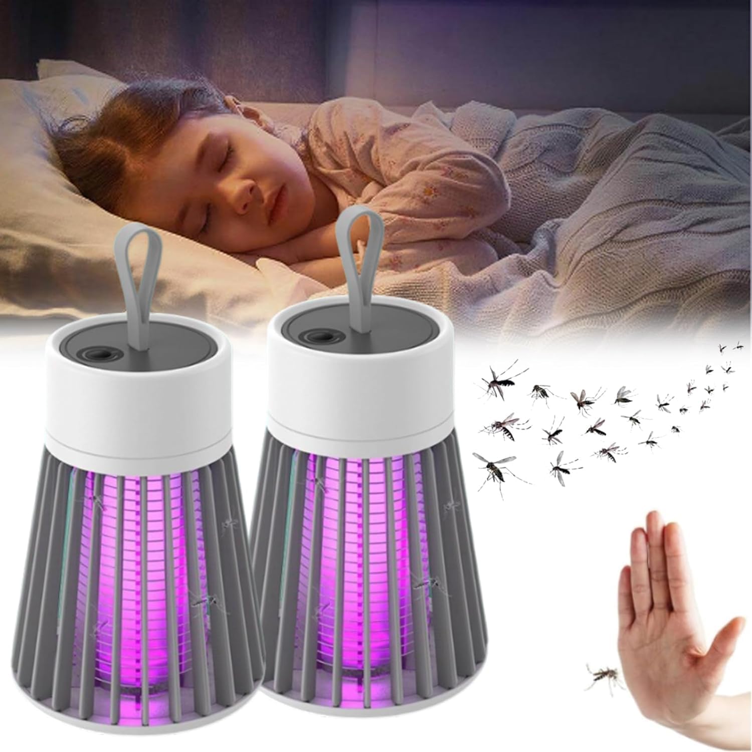 Mozz Guard, 2025 Nouveau MozzGuard Mosquito Zapper, lampe de moustique imperméable pour extérieur, lampe à moustiques avec batterie portable (Gris-2 pièces)