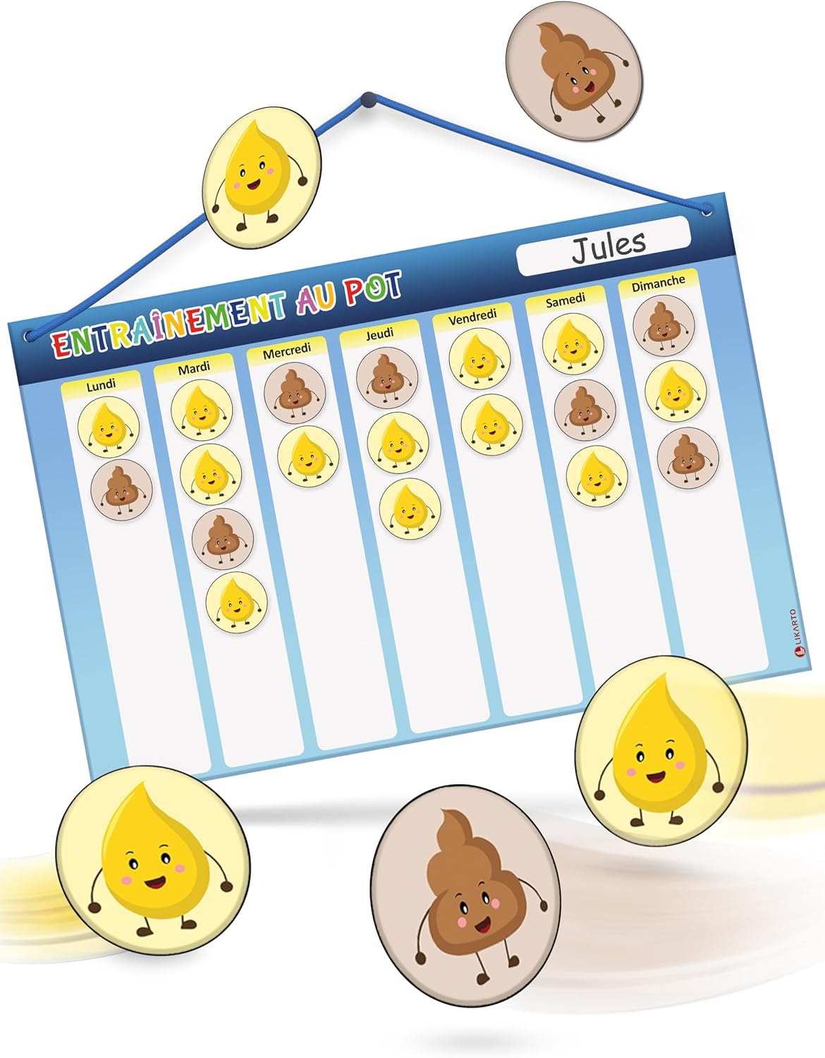 LIKARTO® Apprentissage de la propreté pour enfants – Tableau magnétique Montessori avec 60 aimants avec cordon – Tableau apprentissage propreté