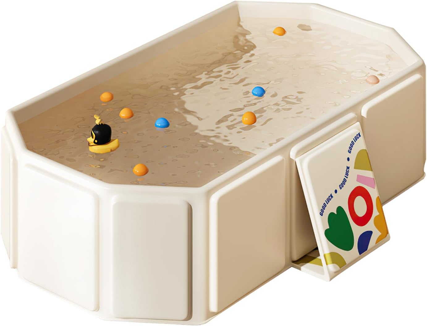 Baignoire pliable pour enfants de 0 à 8 ans, grande baignoire portable, pour enfants de 0 à 8 ans, baignoire intégrée, avec vis de vidange, beige